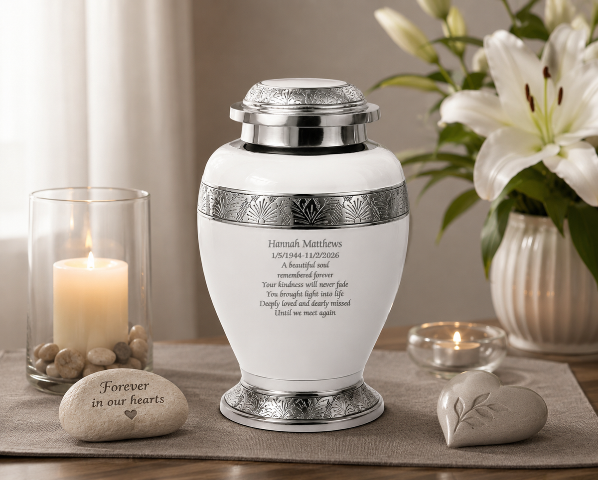 White & Silver Aluminium Dove Cremation Urn