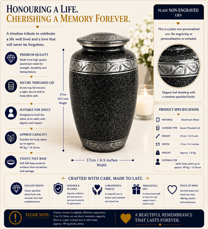 Adult Cremation Ashes Urn Black Marble Design