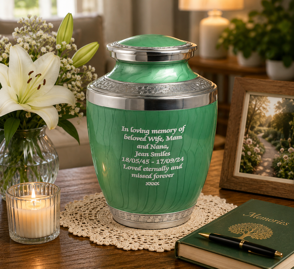 Green and Silver Aluminium Cremation Testi Urn