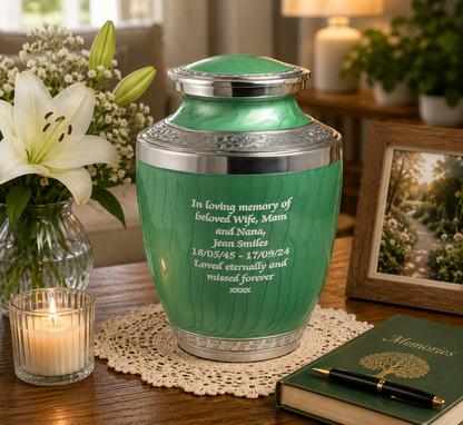 Green and Silver Aluminium Cremation Testi Urn
