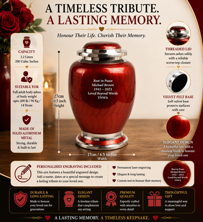 Red and Silver Dove Shape Adult Urn