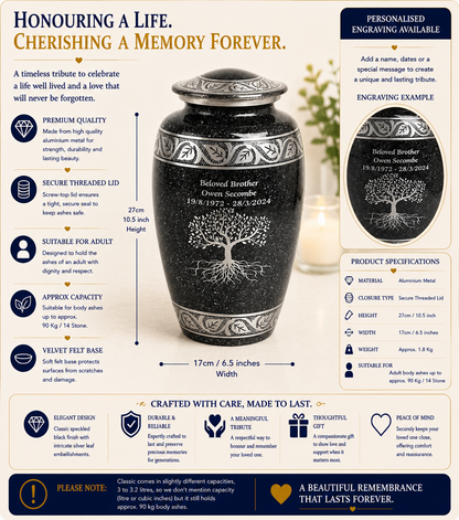 Tree Of Life Grey And Silver Aluminium Cremation Urn