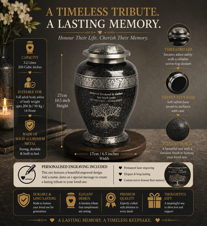 Grey-Black Tree Of Life Urn