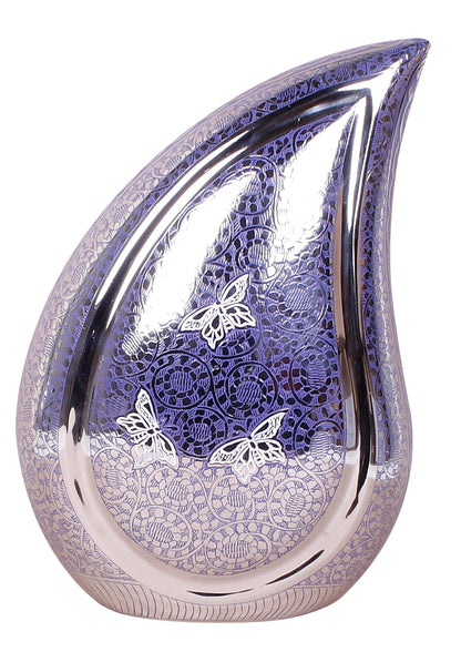 purplish blue medium small teardrop cremation urn for ashes
