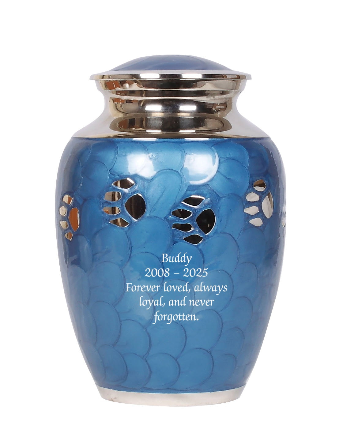 Blue & Silver Paw Print Cremation Urn – 6" & 8" Sizes