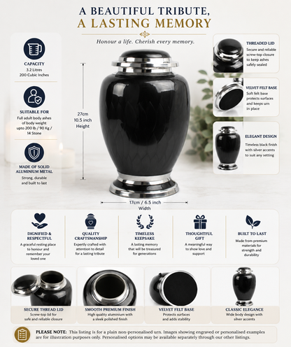 Black and Silver Dove Aluminium Urn