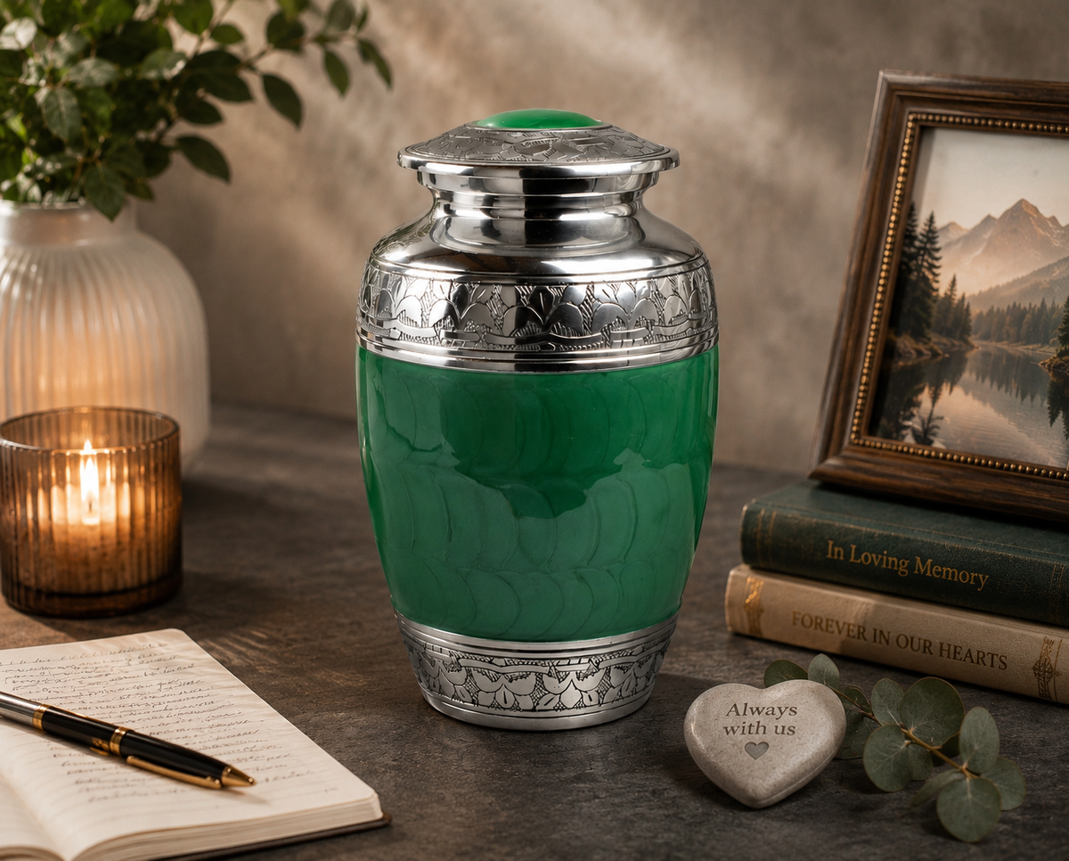 Classic Green Aluminium Adult Cremation Urn