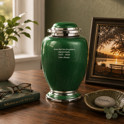 green and Silver Dove Shape Urn