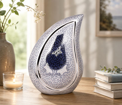Blue Butterfly Brass 10" and 12" Teardrop Urn
