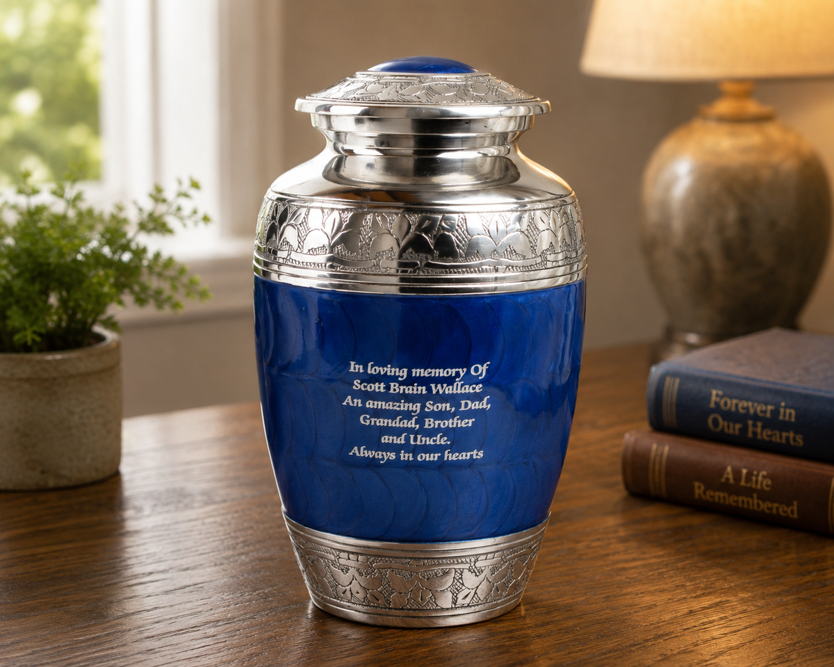 Classic Blue Aluminium Adult Cremation Urn