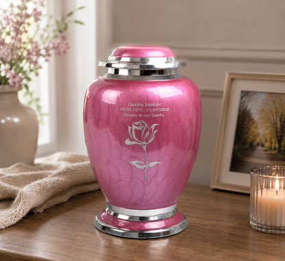 Pink and Silver Rose Design Urn