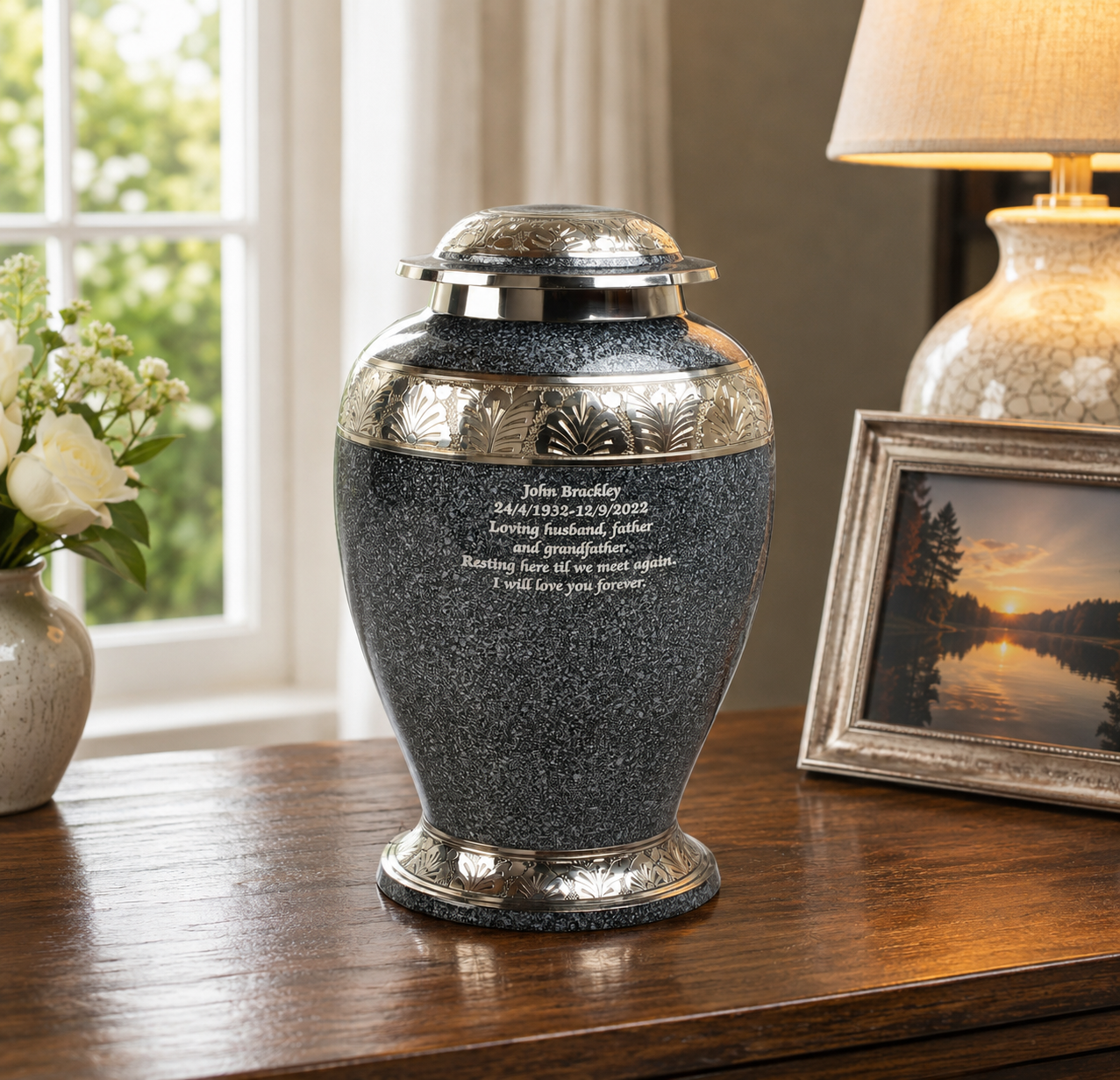 Grey-Black Cremation Urn – Hand Crafted Aluminium Adult Memorial Urn