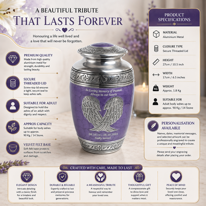 Purple and Silver Angel Wings Cremation Urn