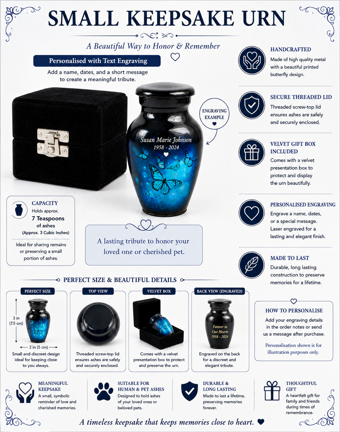 Blue Butterflies Mini Keepsake Urn