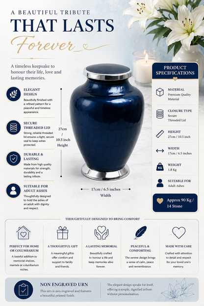 Blue with Silver Aria Adult Cremation Urn