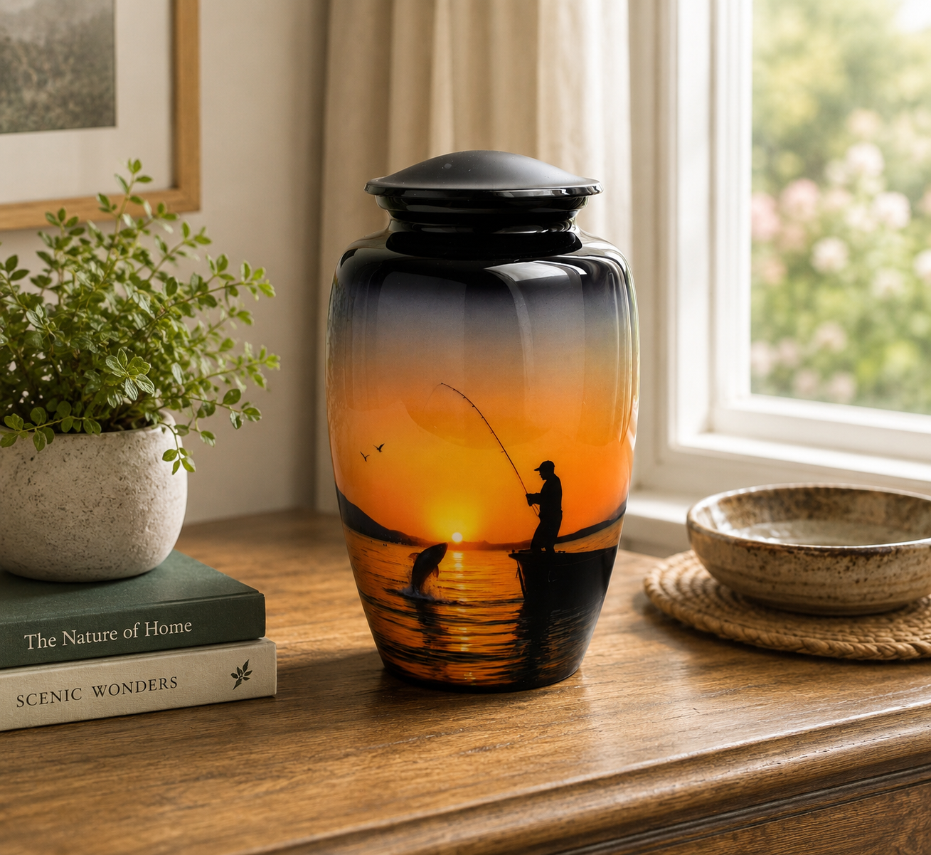 Sunset Fishing Design Adult Cremation Ashes Urn