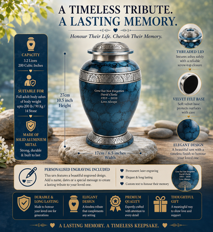 Blue Cloud Cremation Urn – Hand Crafted Aluminium Adult Memorial Urn
