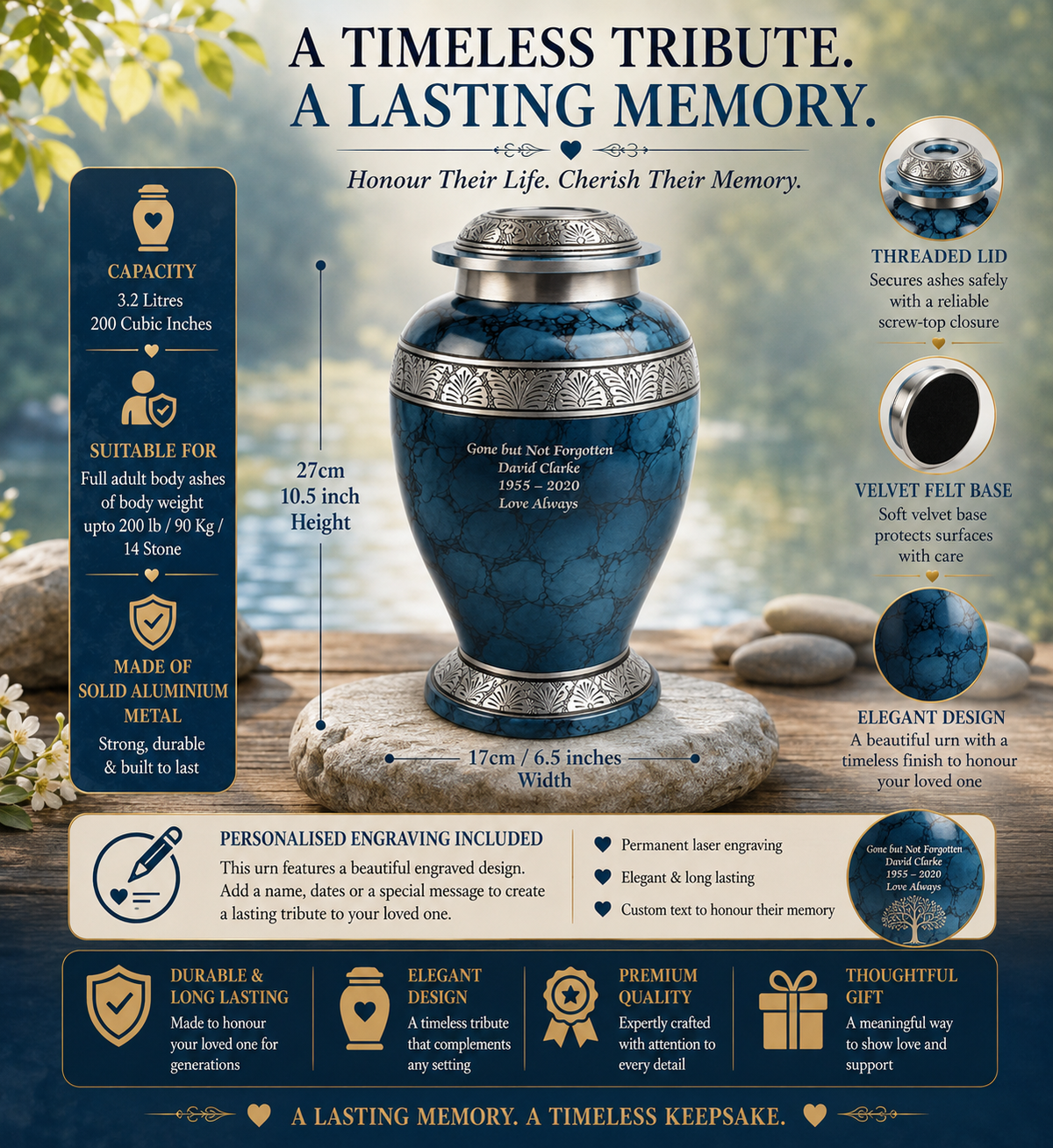 Blue Cloud Dove Shape Aluminium Cremation Urn
