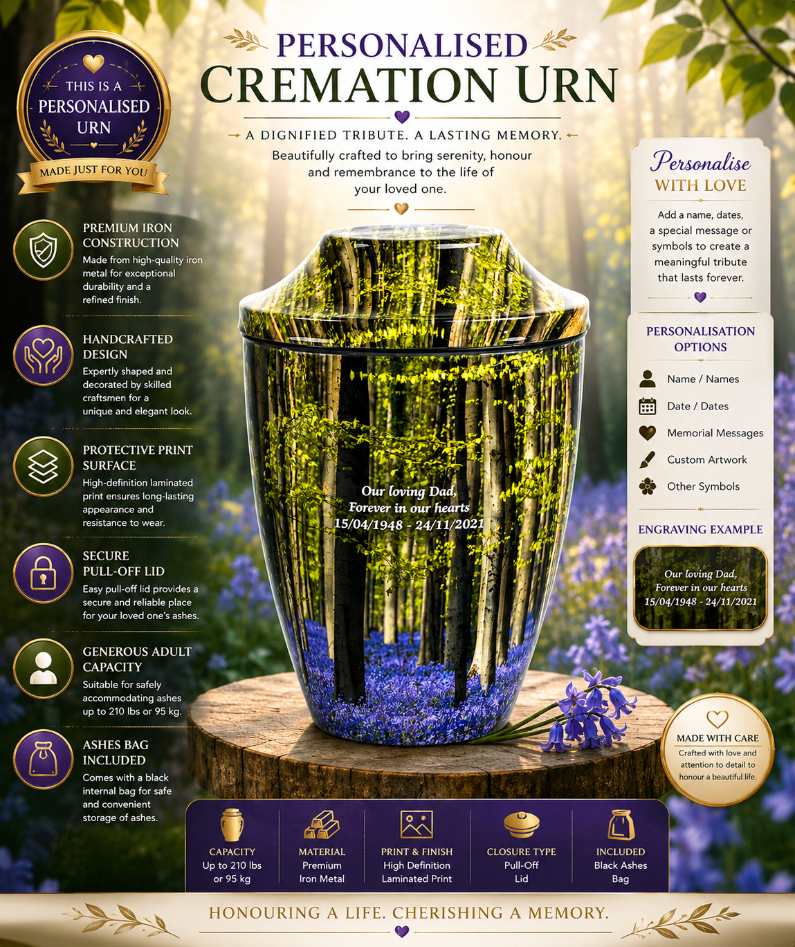 Bluebell Forest Iron Cremation Urn