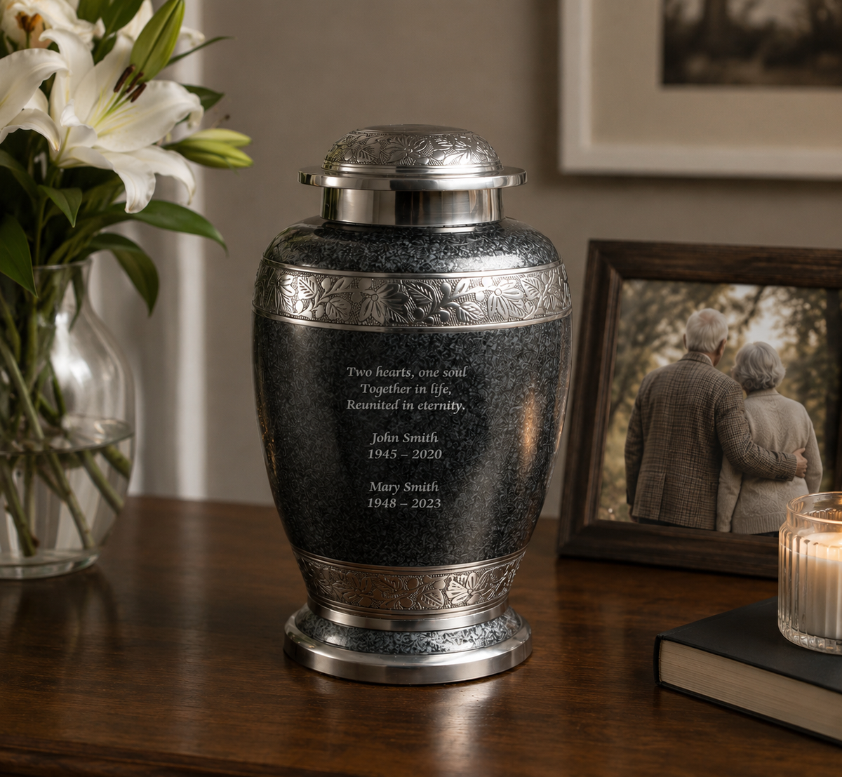 Grey Pattern Companion Urn For Two Body Ashes