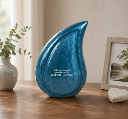 Blue Teardrop Cremation Urn