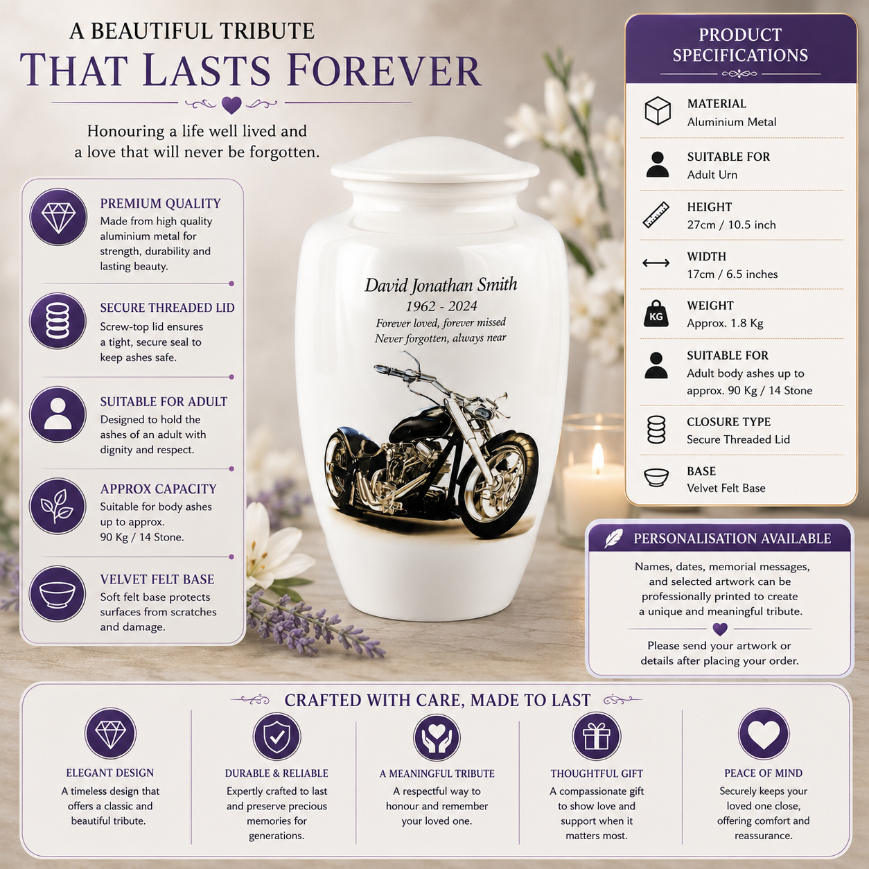 Motorbike Design Adult Cremation Ashes Urn