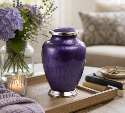 Purple with Silver Aria Adult Cremation Urn
