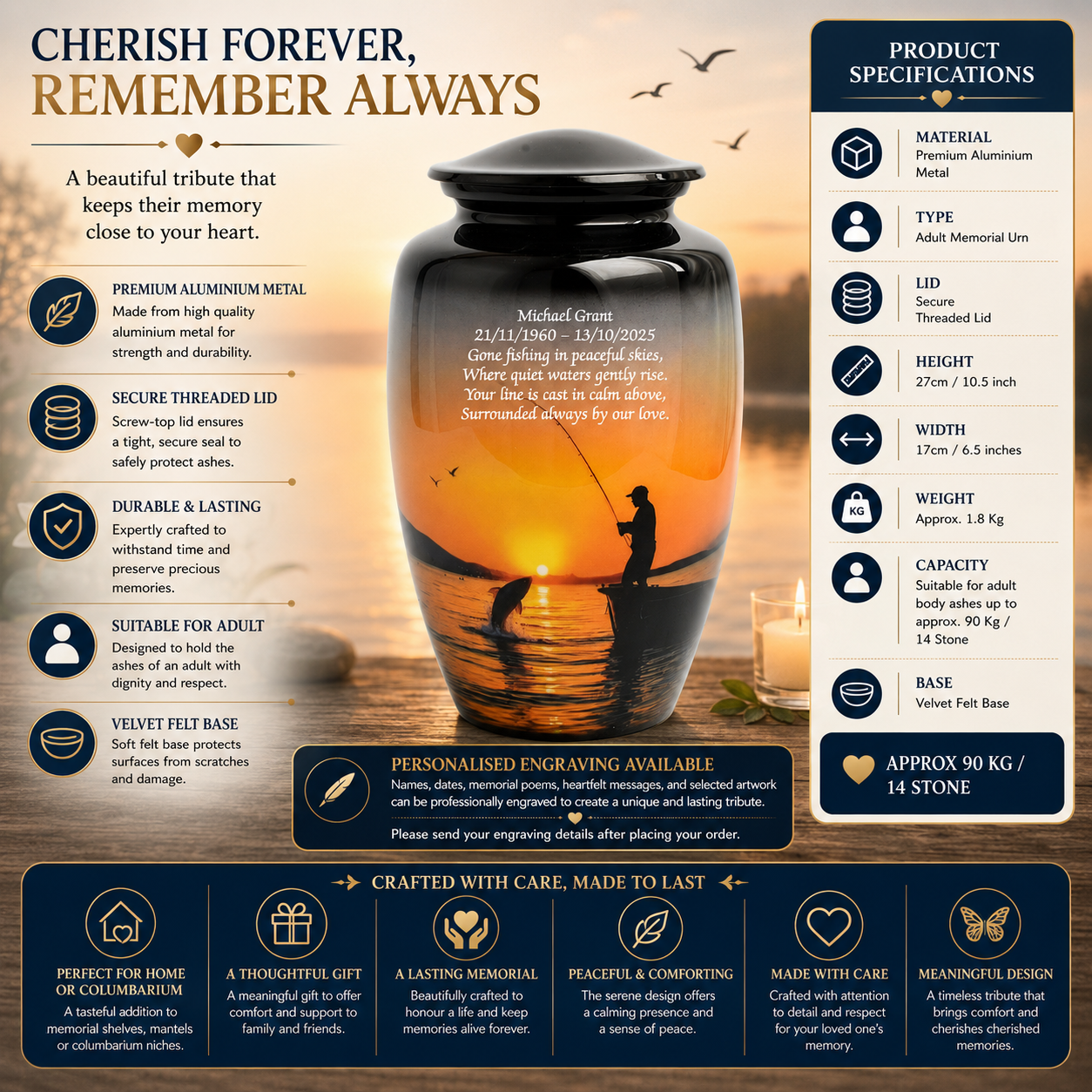 Sunset Fishing Design Adult Cremation Ashes Urn