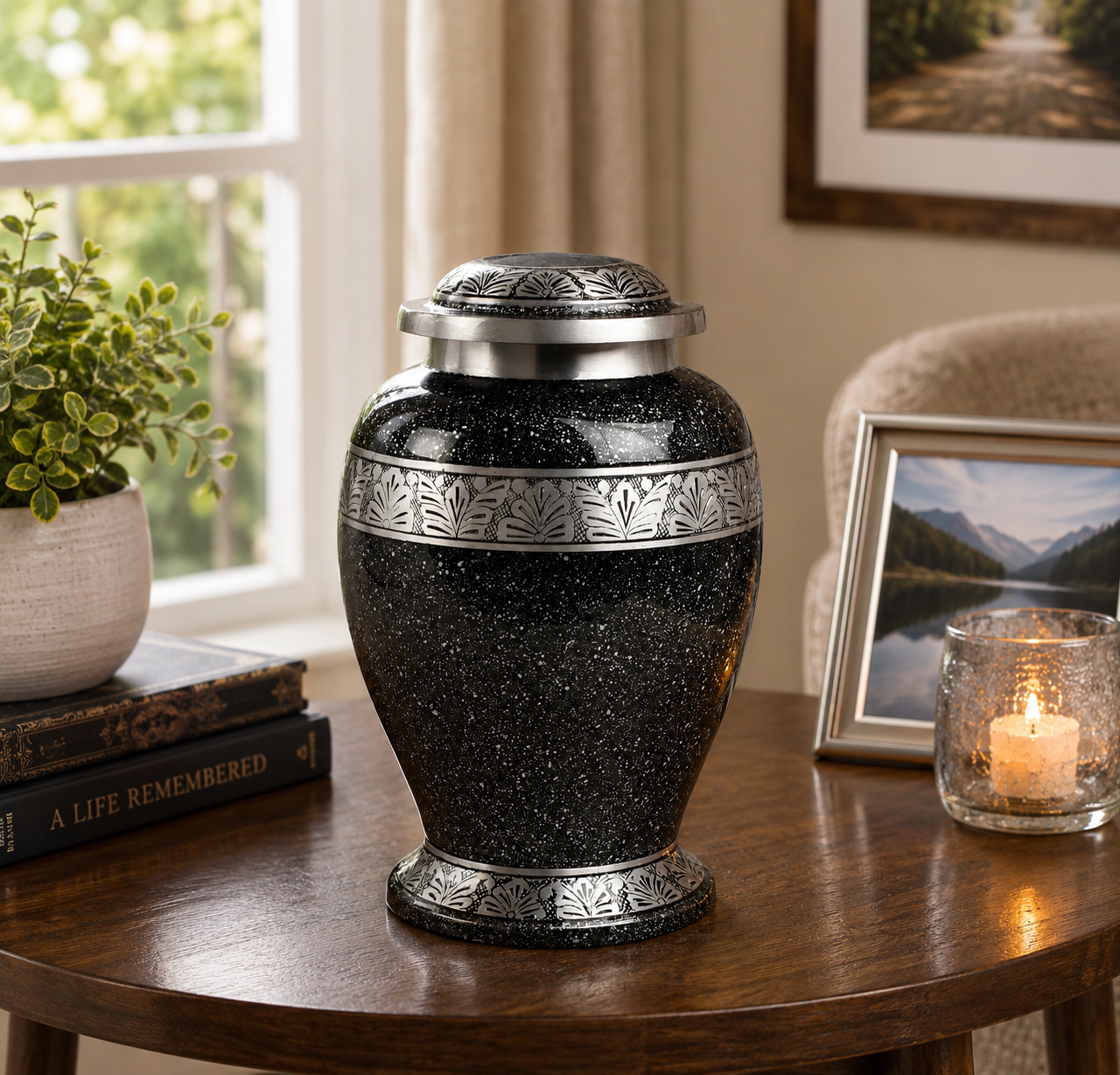 Grey-Black Cremation Urn – Hand Crafted Aluminium Adult Memorial Urn