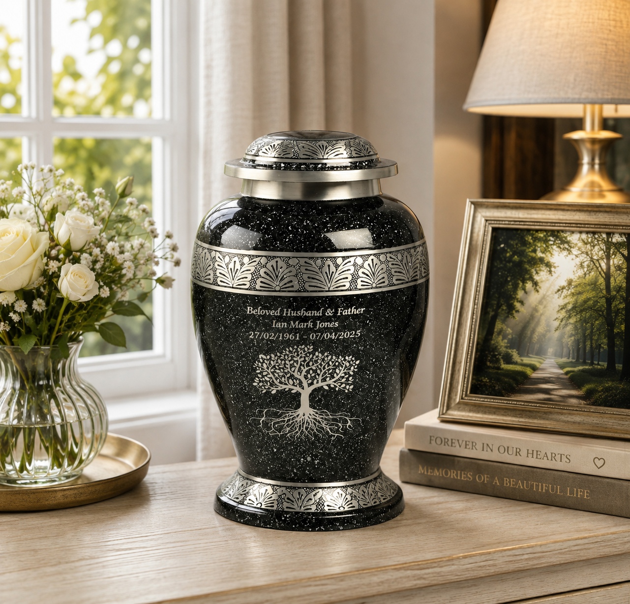 Grey-Black Cremation Urn – Hand Crafted Aluminium Adult Memorial Urn
