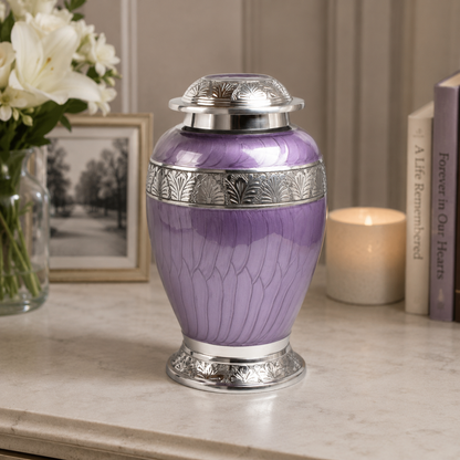 Purple & Silver Aluminium Dove Cremation Urn