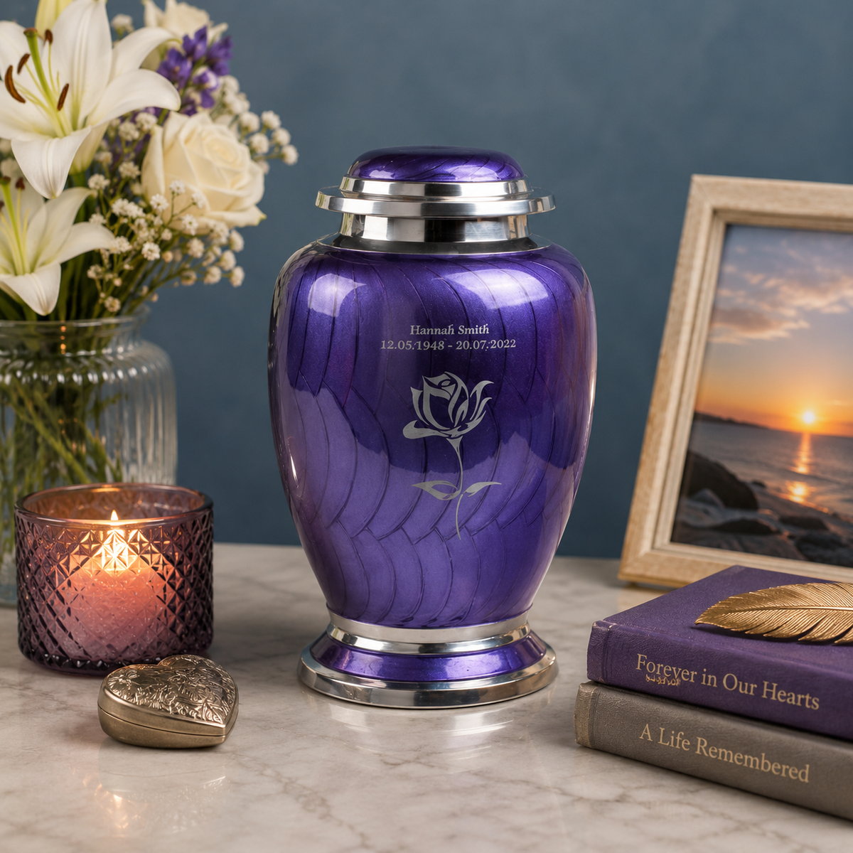 Purple and Silver Rose Dove Urn