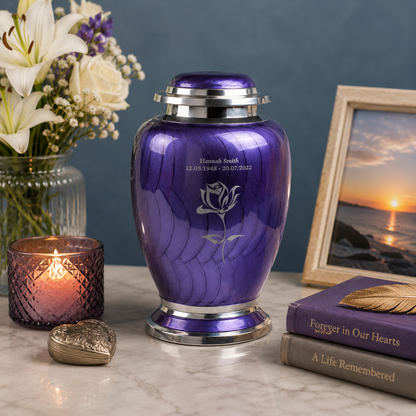 Purple and Silver Rose Dove Urn