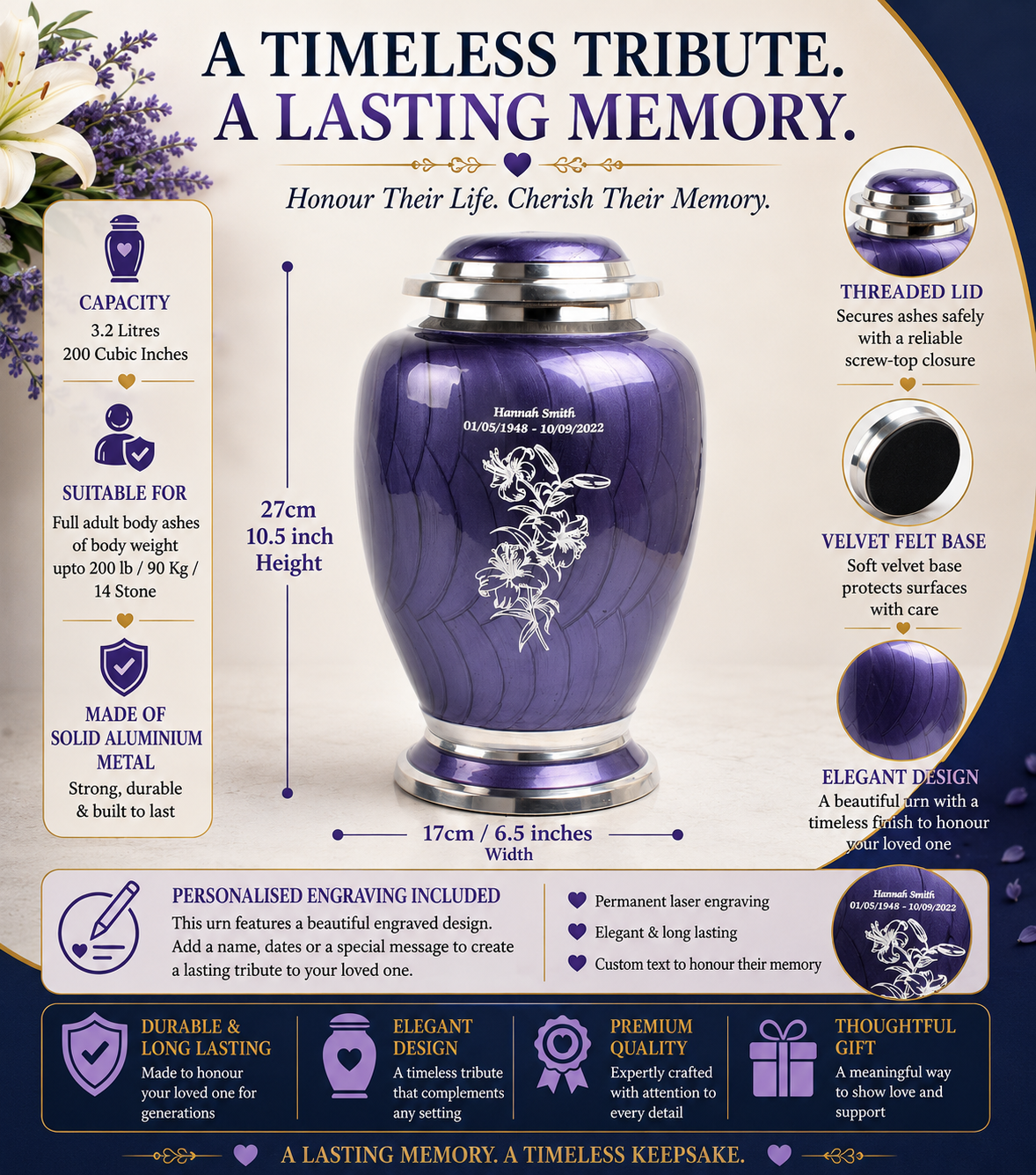 Purple and Silver Lilies Urn