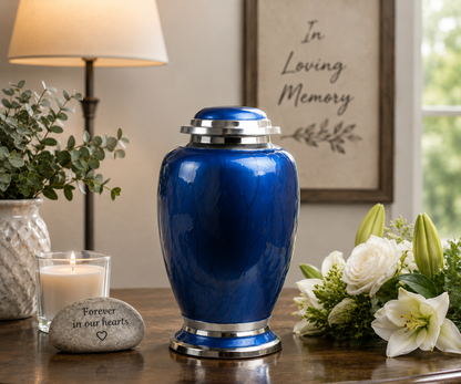 Blue and Silver Dove Shape Urn