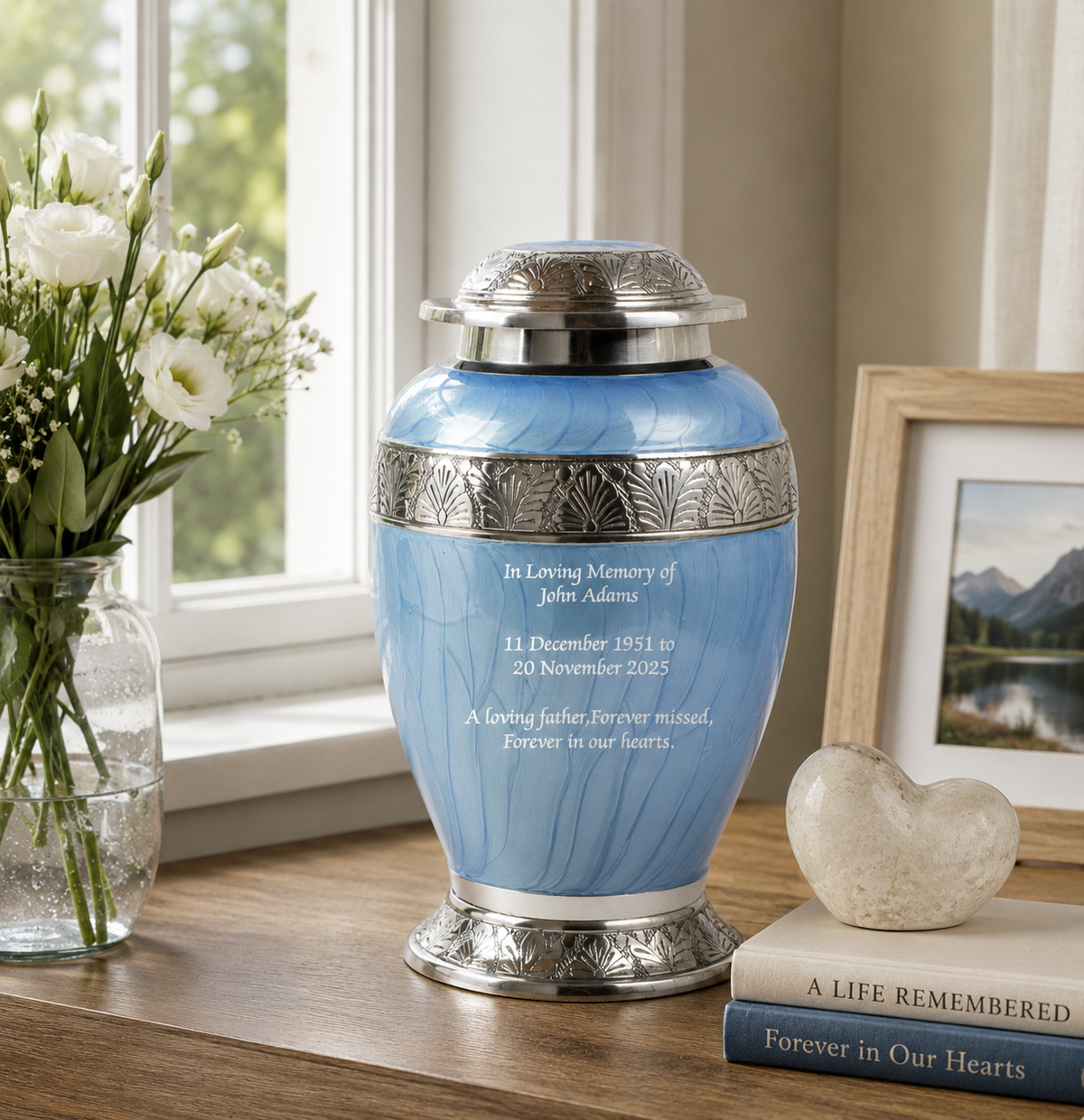 Sky Blue & Silver Aluminium Dove Cremation Urn