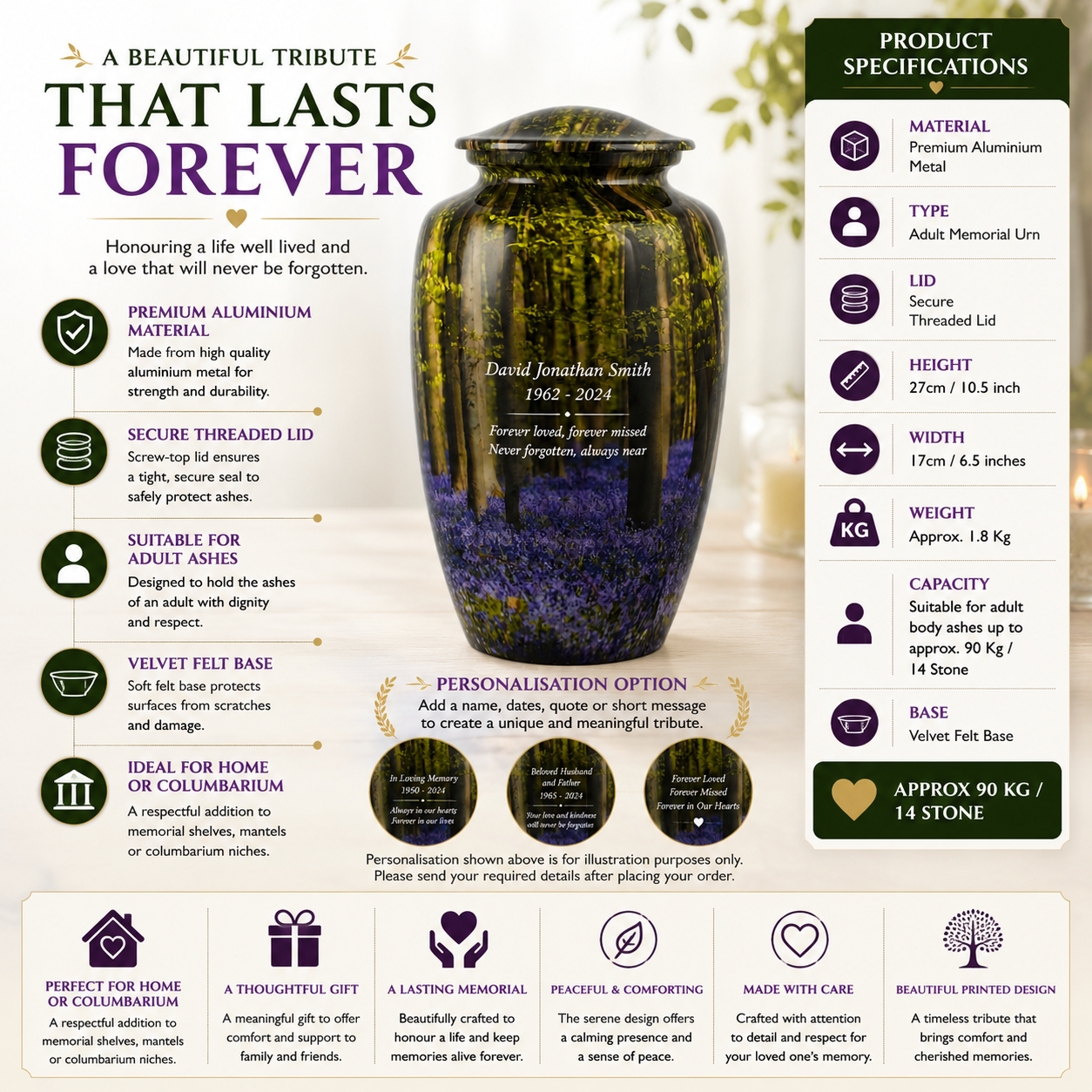 Bluebell Forest Adult Cremation Ashes Urn