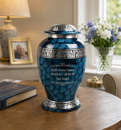Blue Cloud Cremation Urn – Hand Crafted Aluminium Adult Memorial Urn