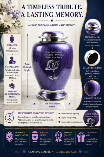 Purple and Silver Rose Dove Urn