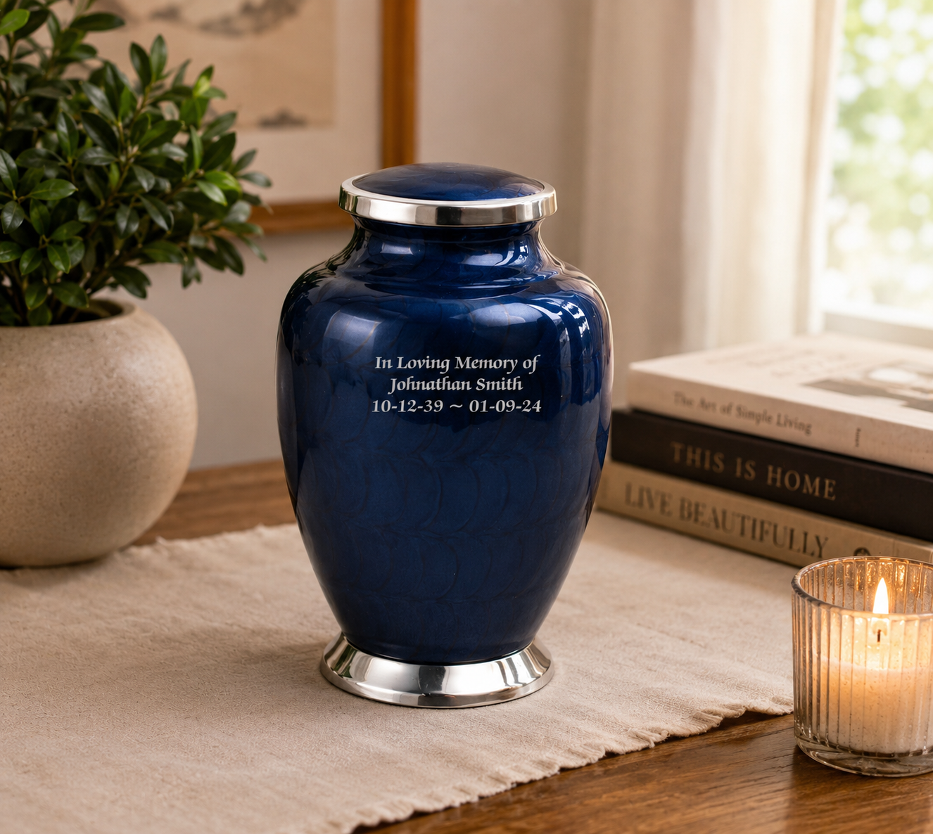 Blue with Silver Aria Adult Cremation Urn
