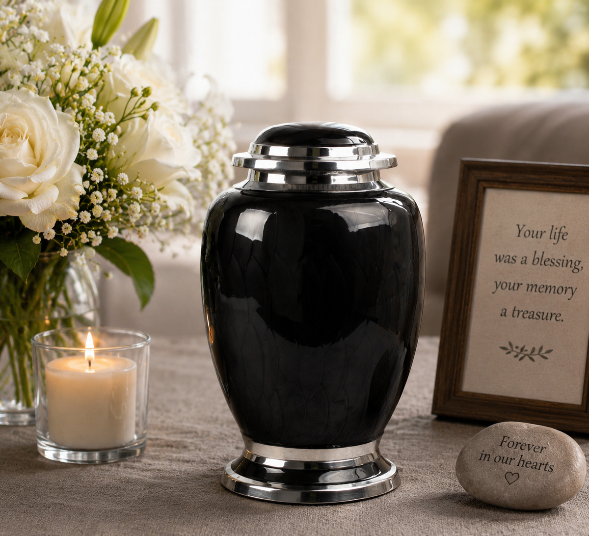 Black and Silver Dove Aluminium Urn