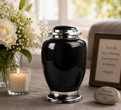 Black and Silver Dove Aluminium Urn