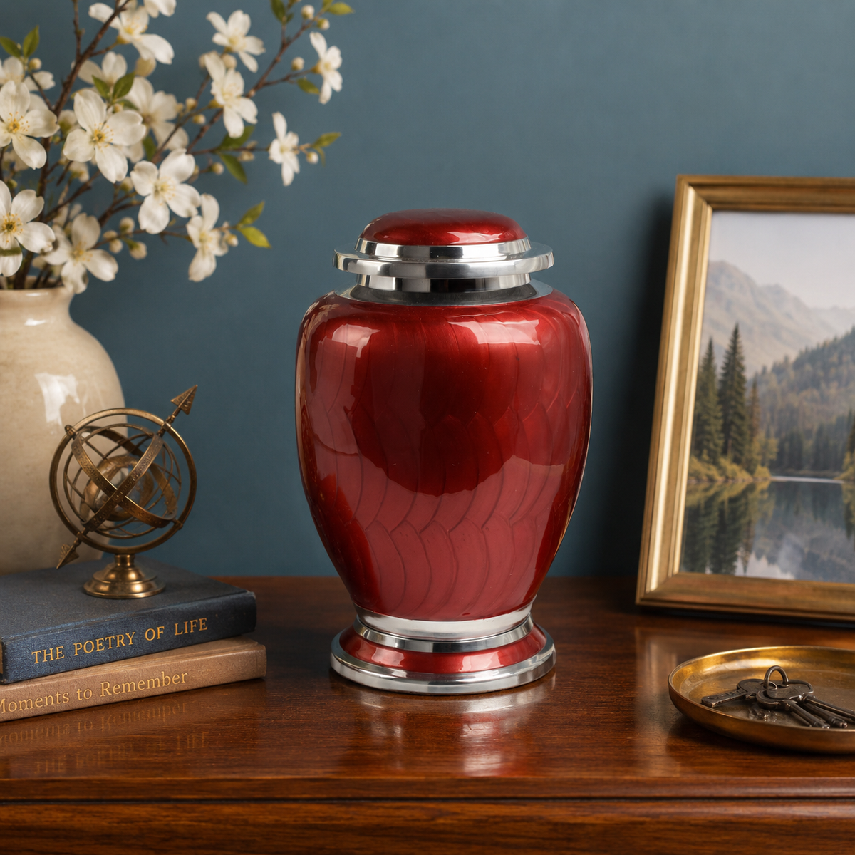 Red and Silver Dove Shape Adult Urn