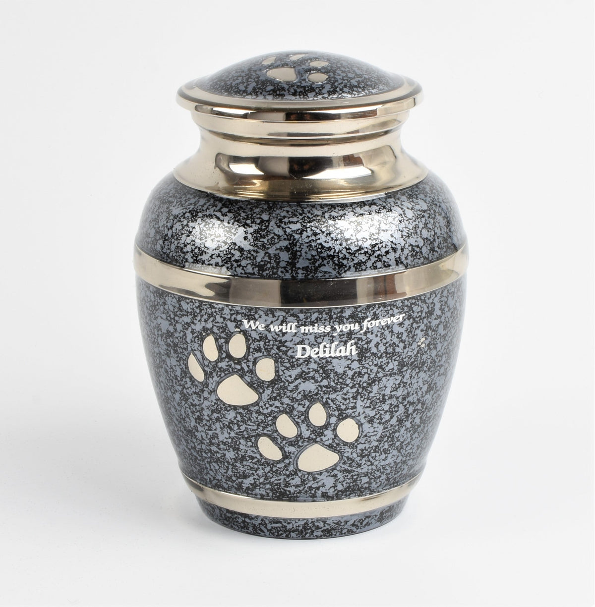 Grey Marble & Silver Paw Print Cremation Urn- Medium and Small