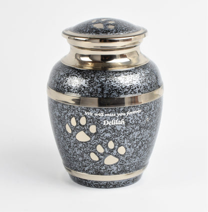 Grey Marble & Silver Paw Print Cremation Urn- Medium and Small