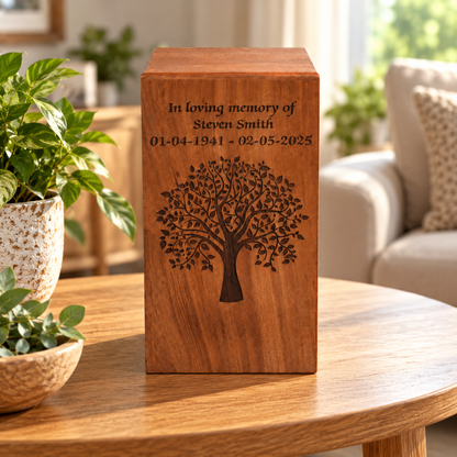 Wood Casket for Adult Ashes Tree Design