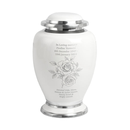Two Roses Adult Ashes White Urn