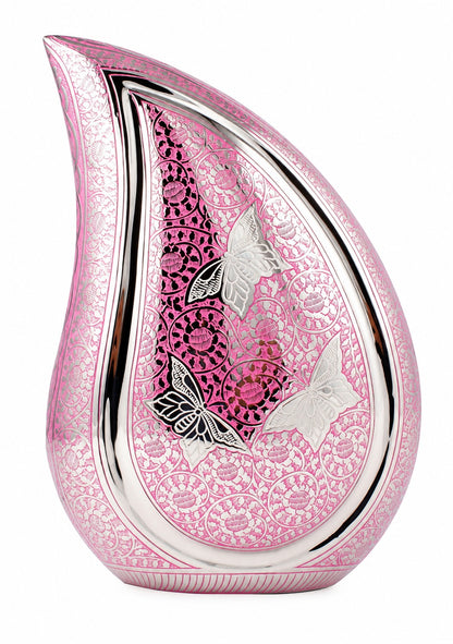 Pink Butterfly Brass 10" and 12" Teardrop Urn
