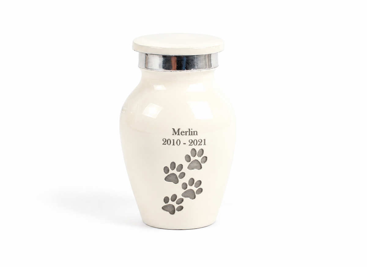 Mini White Paw Print Keepsake Cremation Urn