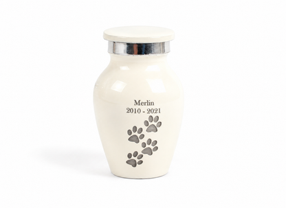 Mini White Paw Print Keepsake Cremation Urn